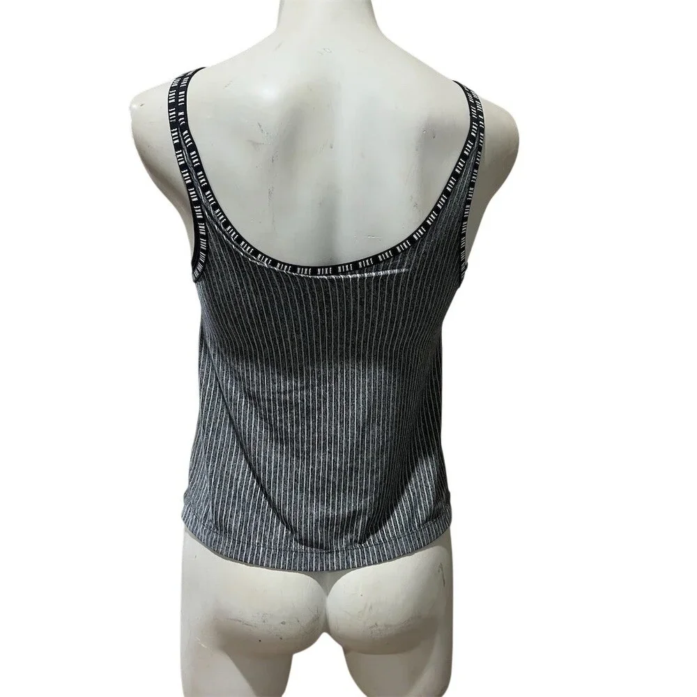 Nike Dri-FIT Girls Tank Top Size M Black Gray Pinstripe Built-In Bra